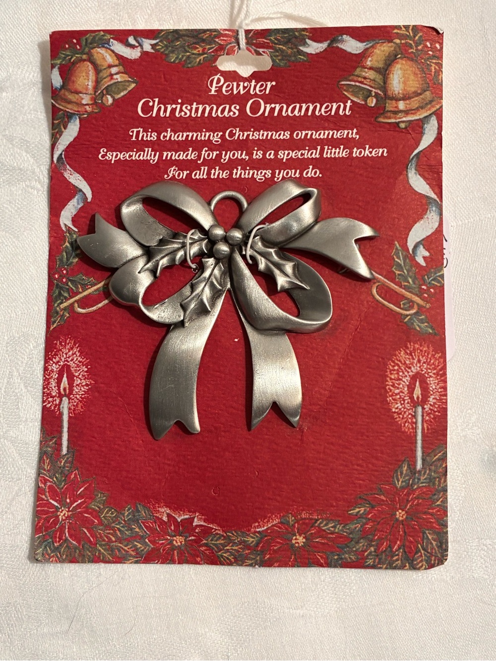 Vintage Pewter Christmas Ornament with Holly Accents